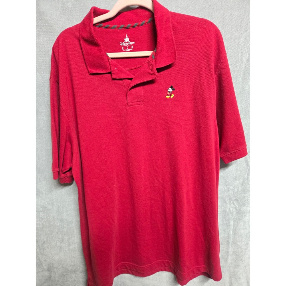 Disney Parks Mickey Mouse Red‎ Polo Shirt Mens Large Embroidered Pique Knit L